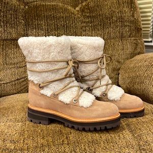 Brand New Marc Fisher Isha Suede Leather Sherpa combat Boot lug sole Size 7
